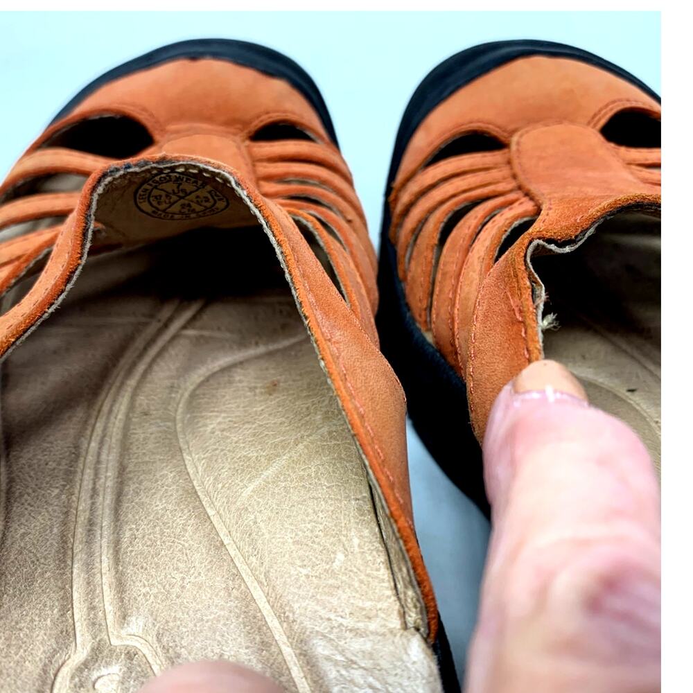 KEEN CALISTOGA ORANGE LEATHER WOMEN'S SLIDES LEATHER INSOLES SIZE 7 - Picture 5 of 6